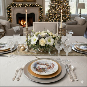 Pottery Barn Nostalgic Santa Winter Forest Dinner Plates Set Of 3
